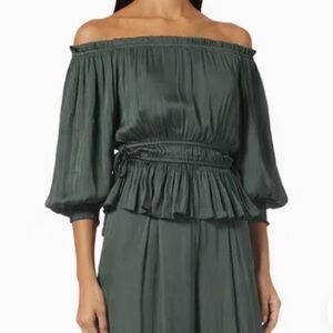 MINKPINK Off-Shoulder Dark Green Blouse